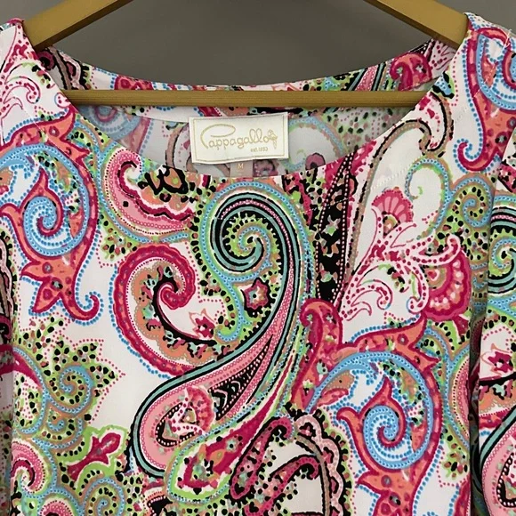 Pappagallo Paisley Blouse Pink Multicolor Ruffle Sleeve Top - Picture 3 of 6